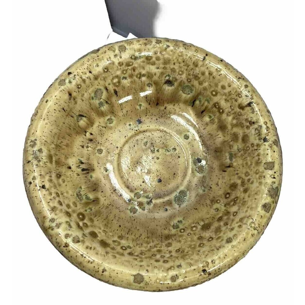 Art Pottery Stone Texture Glaze Bowl Tan/Brown Green Signed MO